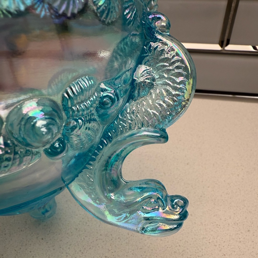 Vintage Westmoreland Argonaut Shell Brandywine Blue Opalescent Candy Dish - Picture 8 of 13